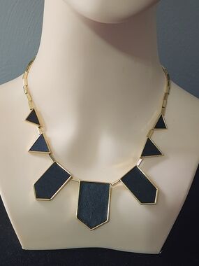 House of Harlow 1960 Gold and Black Geometric Statement Necklace